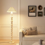 Elegant Pleated Cone Shade Stacked Ball Floor Lamp Image - 1