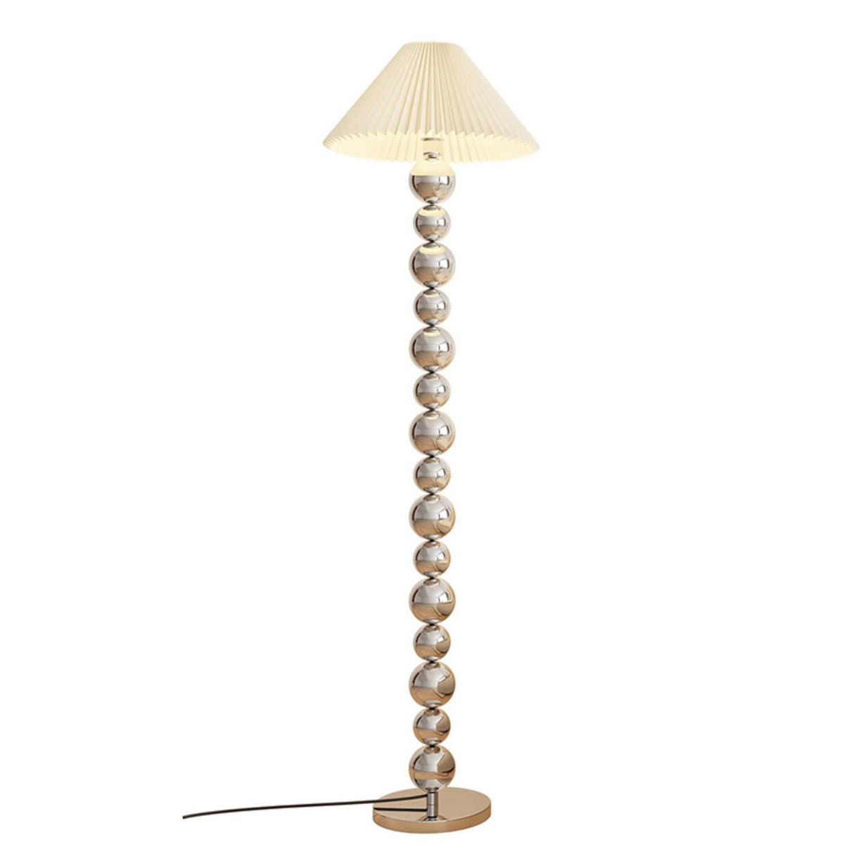 Elegant Pleated Cone Shade Stacked Ball Floor Lamp Image - 10