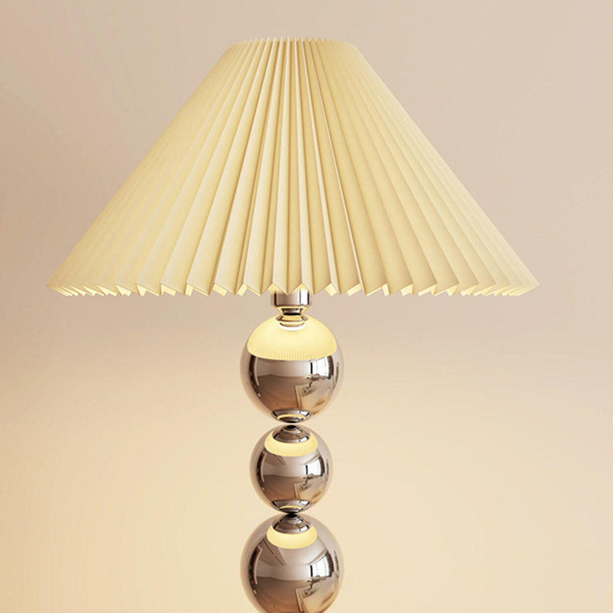 Elegant Pleated Cone Shade Stacked Ball Floor Lamp Image - 12