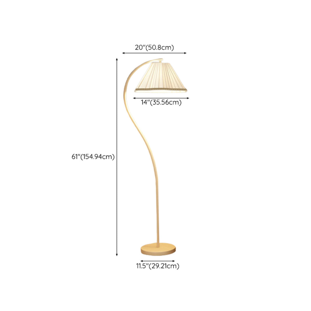 Elegant Pleated Fabric Cream Curved Floor Lamp Image - 15