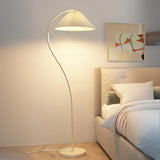 Elegant Pleated Fabric Cream Curved Floor Lamp Image - 2