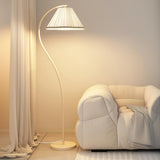 Elegant Pleated Fabric Cream Curved Floor Lamp Image - 3