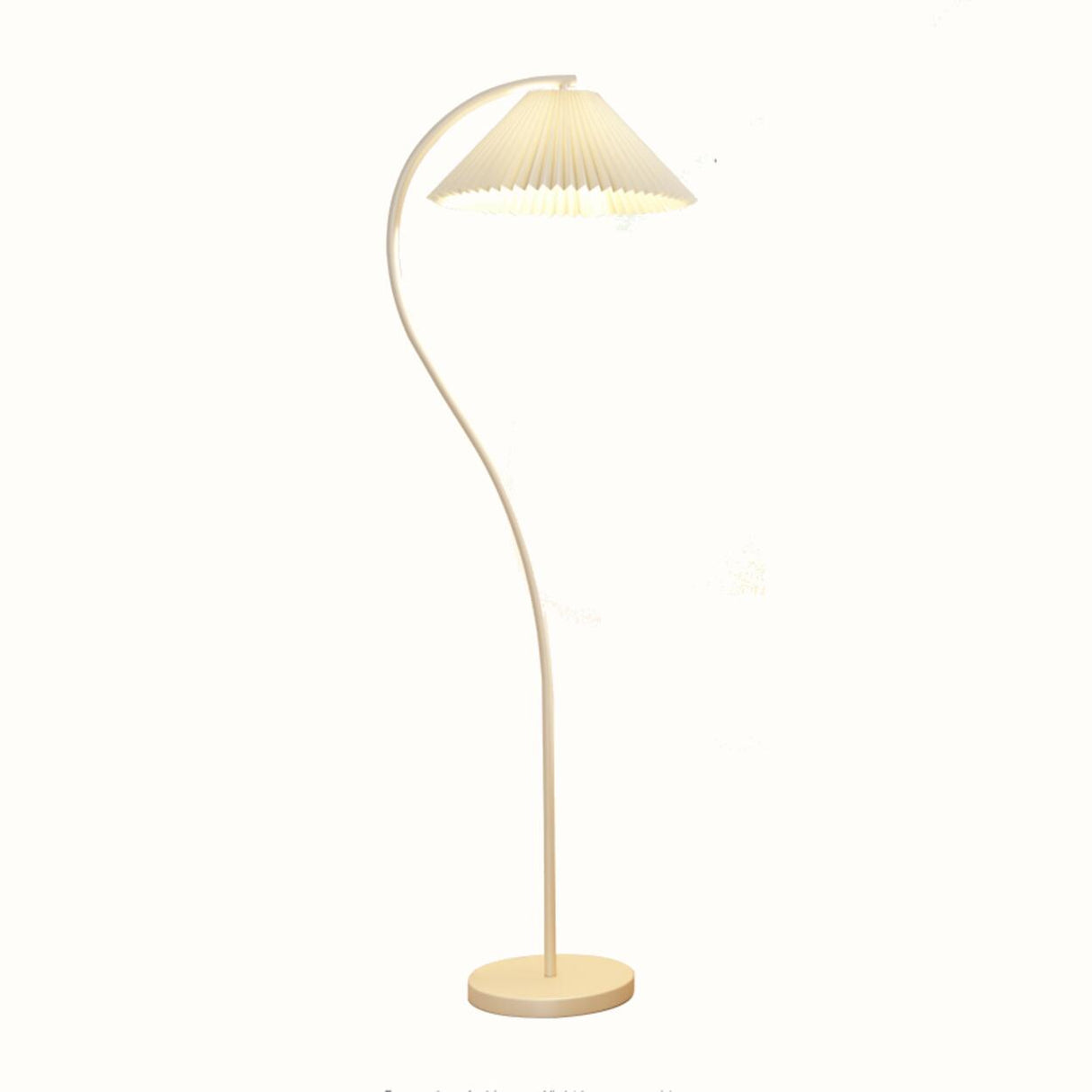 Elegant Pleated Fabric Cream Curved Floor Lamp Image - 6