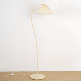 Elegant Pleated Fabric Cream Curved Floor Lamp Image - 8