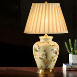 Elegant Pleated Fabric Floral Ceramic Base Table Lamp Image - 1