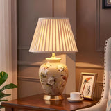 Elegant Pleated Fabric Floral Ceramic Base Table Lamp Image - 15