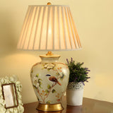 Elegant Pleated Fabric Floral Ceramic Base Table Lamp Image - 16