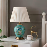 Elegant Pleated Fabric Floral Ceramic Base Table Lamp Image - 17