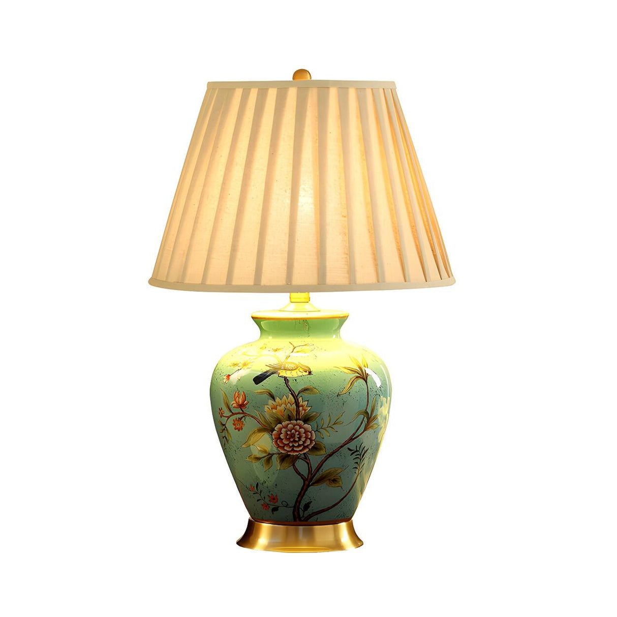 Elegant Pleated Fabric Floral Ceramic Base Table Lamp Image - 2