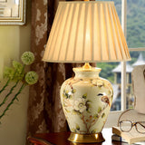 Elegant Pleated Fabric Floral Ceramic Base Table Lamp Image - 4