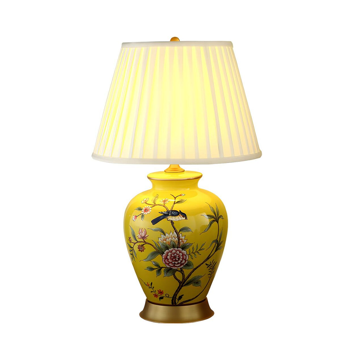 Elegant Pleated Fabric Floral Ceramic Base Table Lamp Image - 8