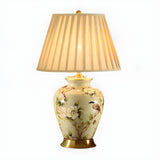 Elegant Pleated Fabric Floral Ceramic Base Table Lamp Image - 9