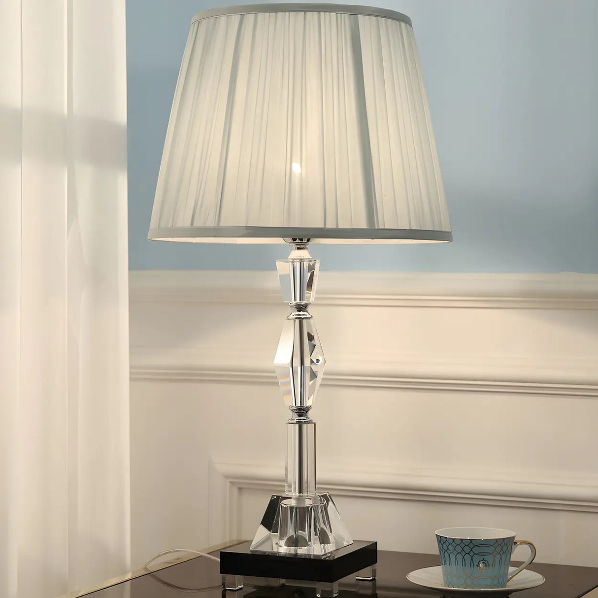 Elegant Pleated Shade Crystal Decor Base Table Lamp Image - 1