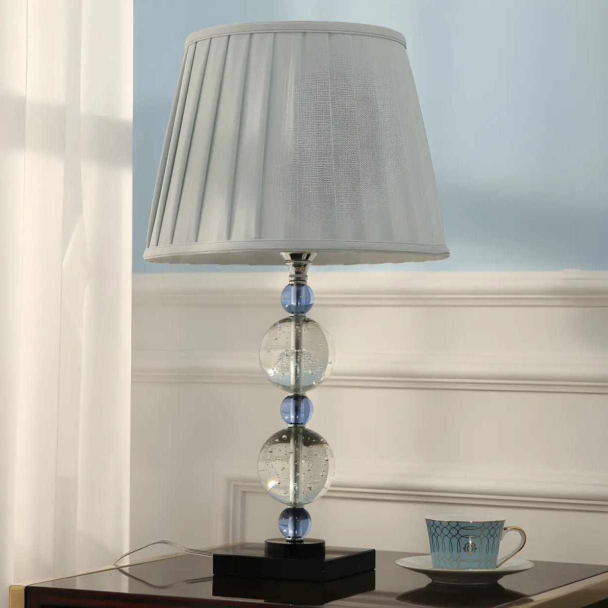 Elegant Pleated Shade Crystal Decor Base Table Lamp Image - 5