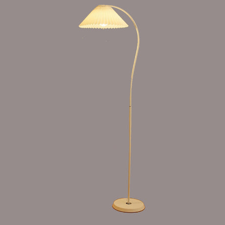 Elegant Pleated Shade White Curved LED Floor Lamp Image - 2