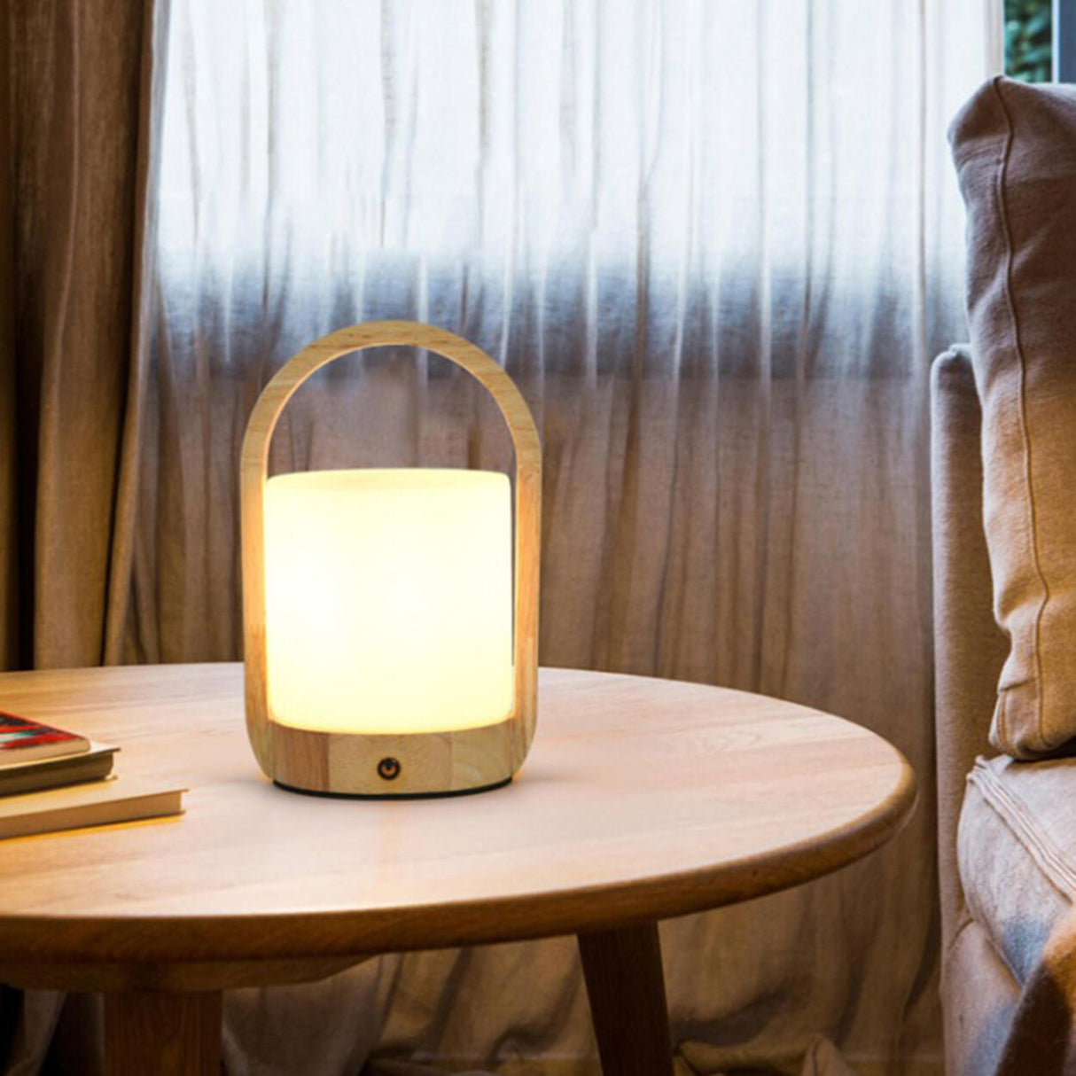 Elegant Portable Rechargeable Wooden Frame Table Lamp Image - 9