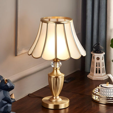 Elegant Post-Modern Golden Drum Shade Metal Table Lamp Image - 2