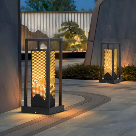 Elegant Rectangular Metal Garden Outdoor Pathway Lamp Image - 1