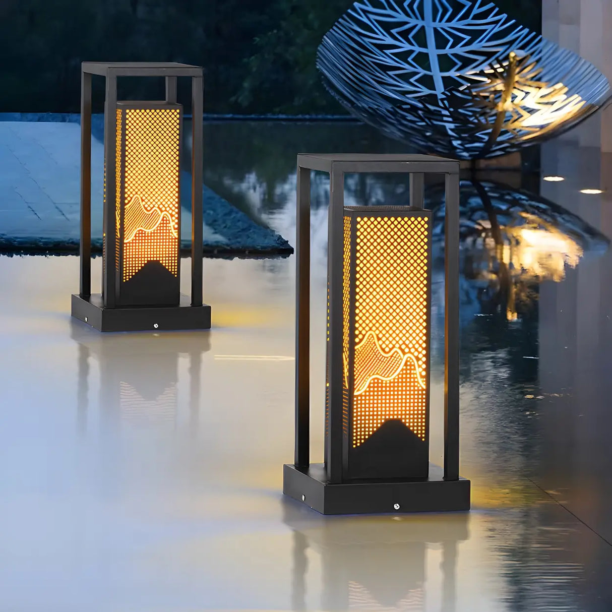 Elegant Rectangular Metal Garden Outdoor Pathway Lamp Image - 3