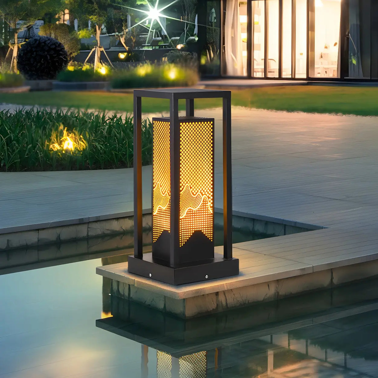 Elegant Rectangular Metal Garden Outdoor Pathway Lamp Image - 4