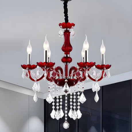 Elegant Red Candlestick Antique Faceted Crystal Chandelier Image - 1