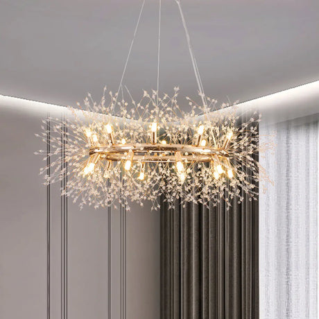 Elegant Ring Firework Crystal Gold Large Chandelier Image - 1