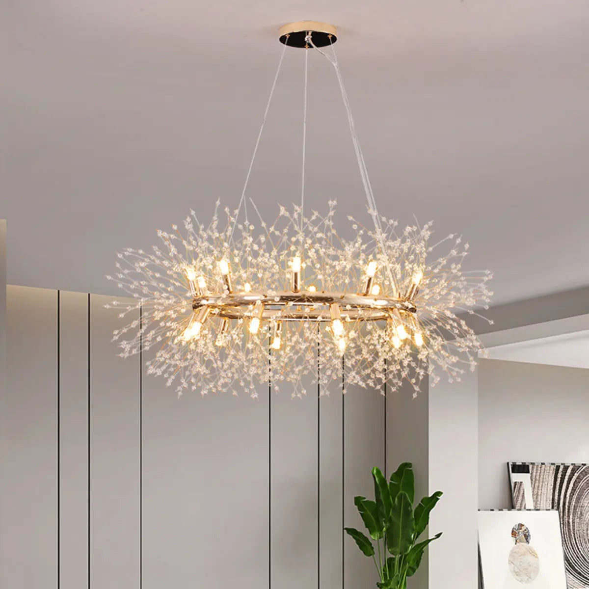 Elegant Ring Firework Crystal Gold Large Chandelier Image - 2