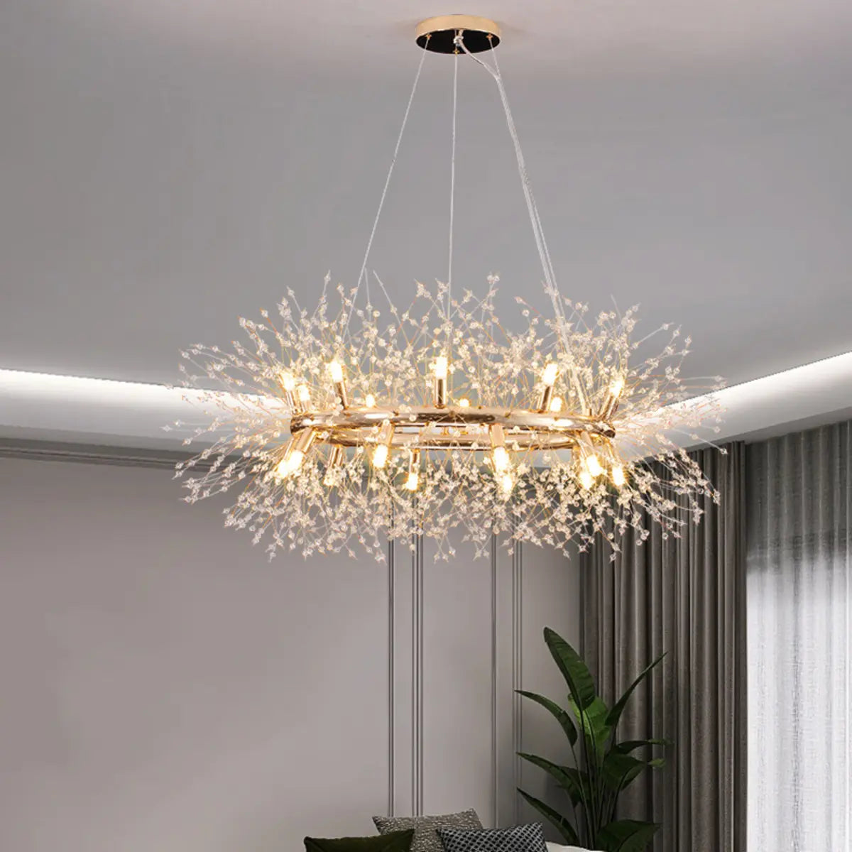 Elegant Ring Firework Crystal Gold Large Chandelier Image - 4