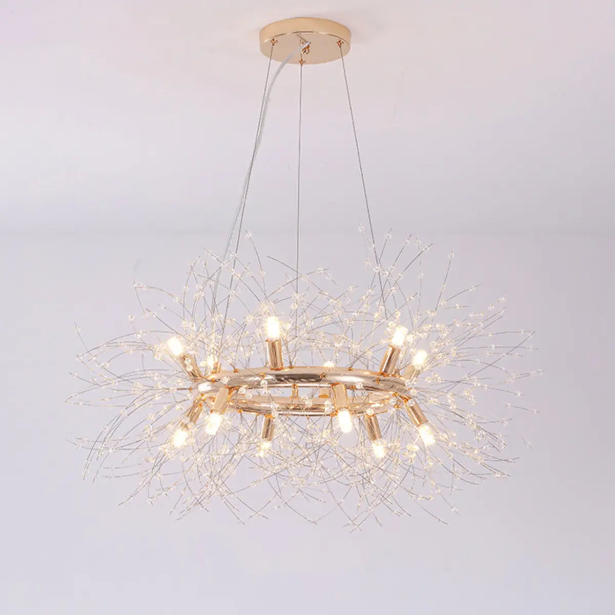 Elegant Ring Firework Crystal Gold Large Chandelier Image - 8