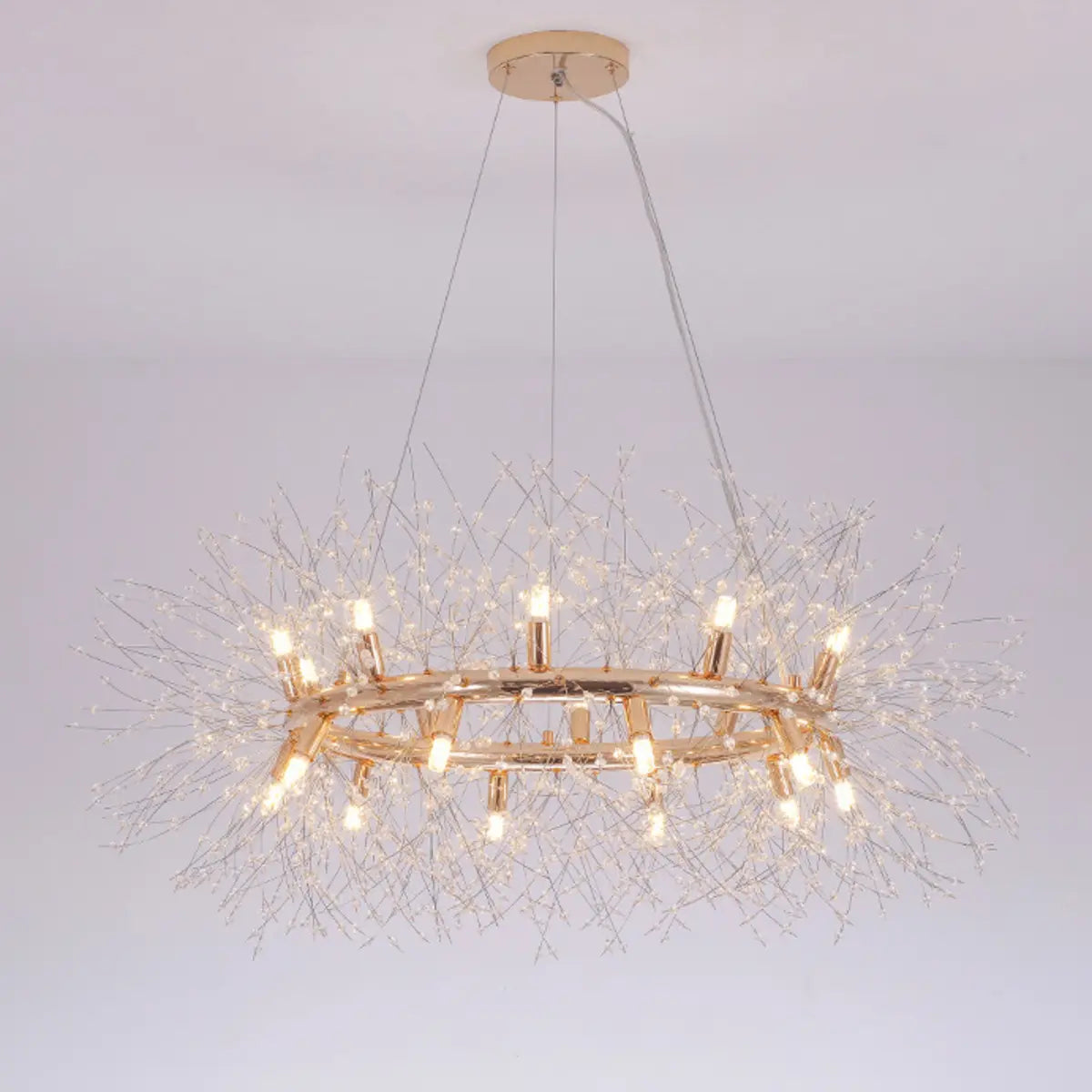 Elegant Ring Firework Crystal Gold Large Chandelier Image - 9