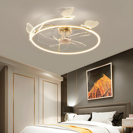 Elegant Ring Hollow Butterfly Ceiling Fan with Light Image - 1