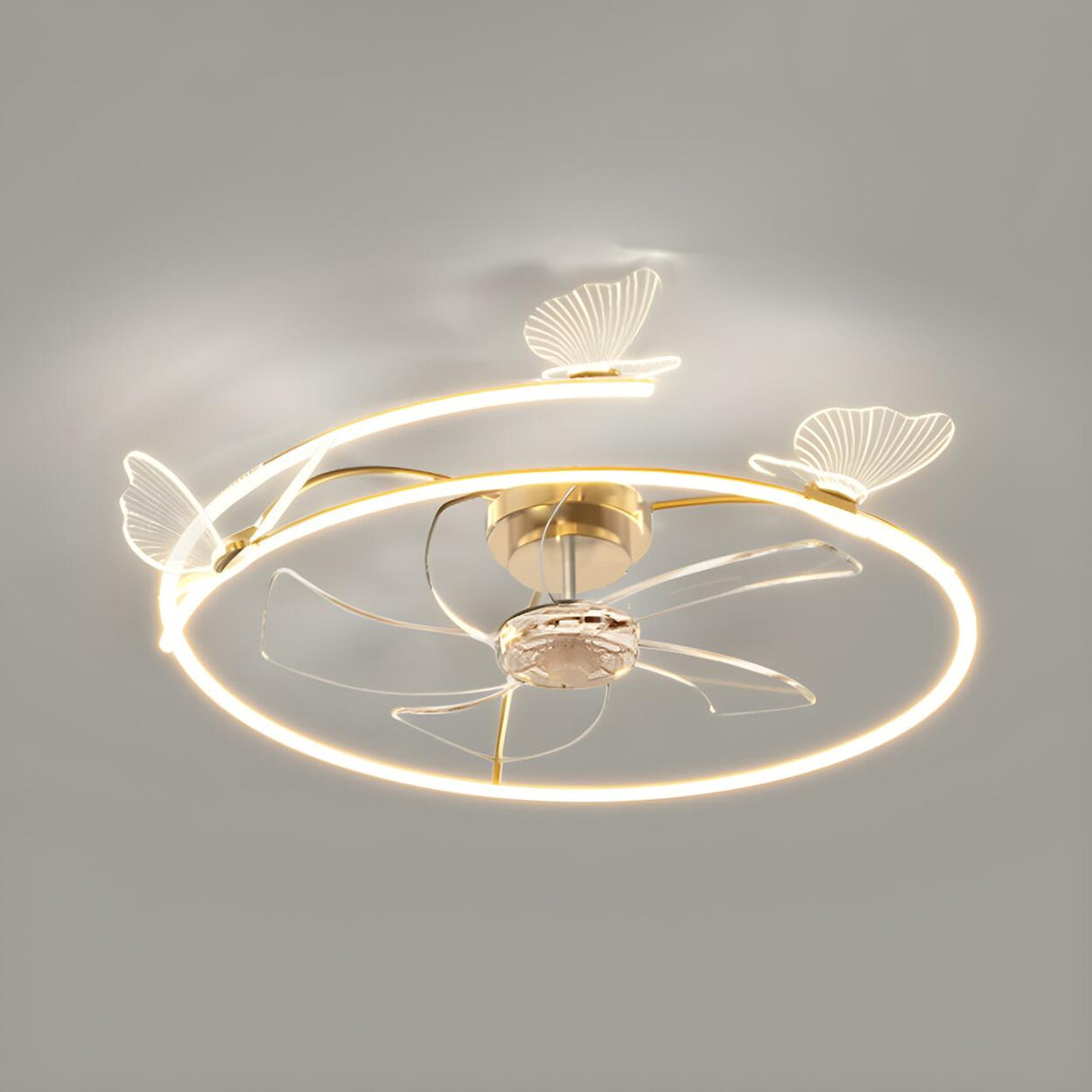 Elegant Ring Hollow Butterfly Ceiling Fan with Light Image - 6