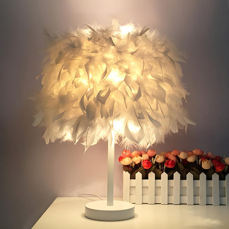 Elegant Romantic Feather Shade Decorative Table Lamp Image - 1