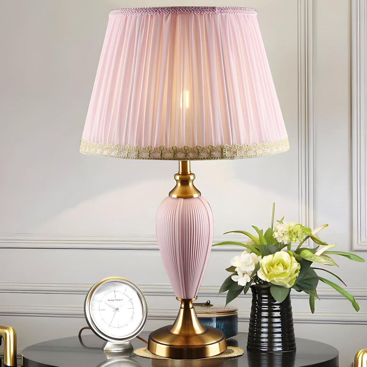 Elegant Romantic Pink Vase Base LED Metal Table Lamp Image - 7