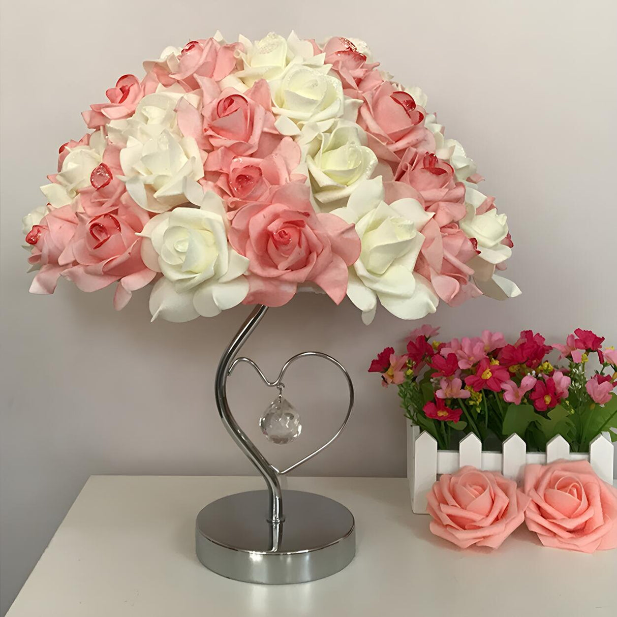 Elegant Romantic Rose Tree Heart Accent Table Lamp Image - 14