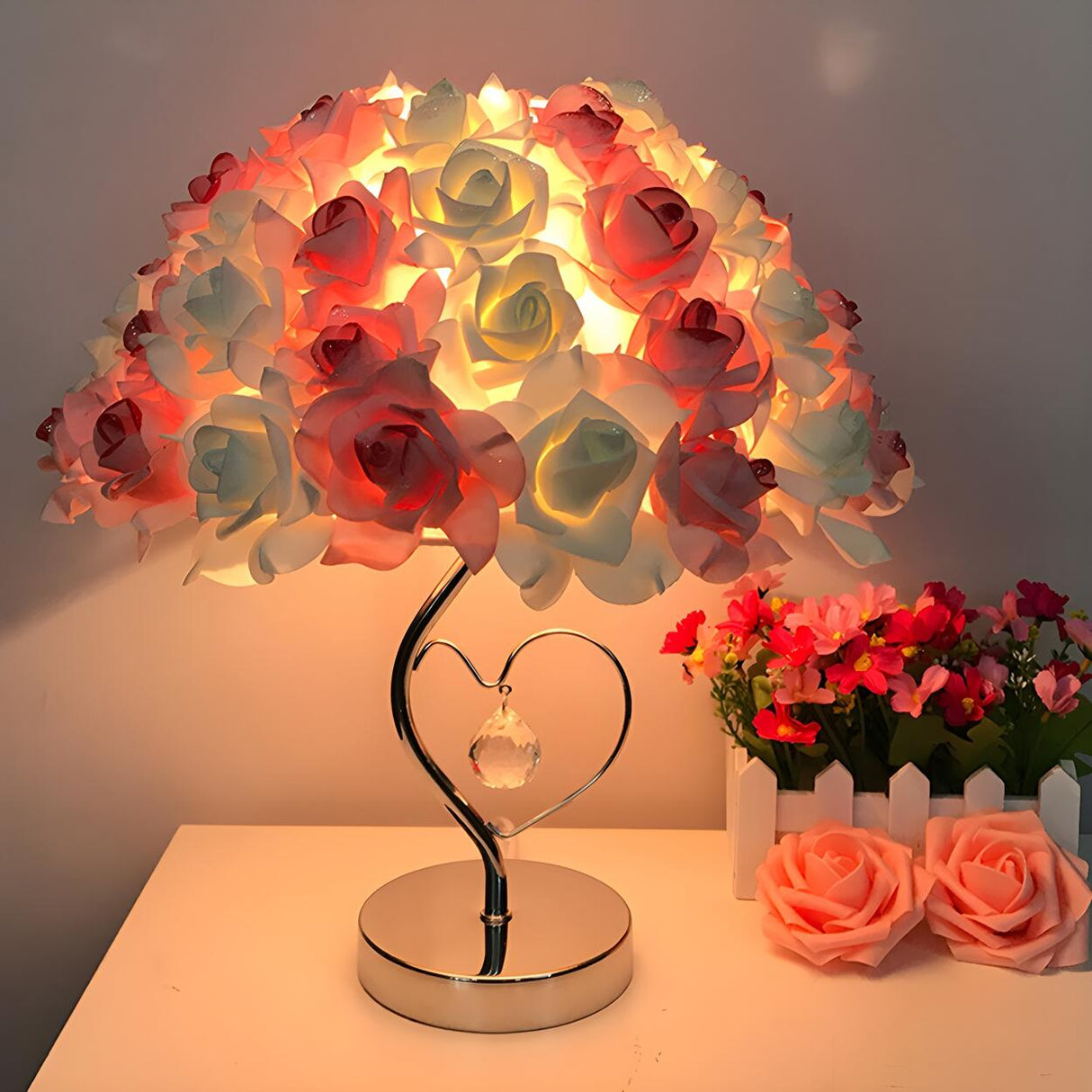 Elegant Romantic Rose Tree Heart Accent Table Lamp Image - 3