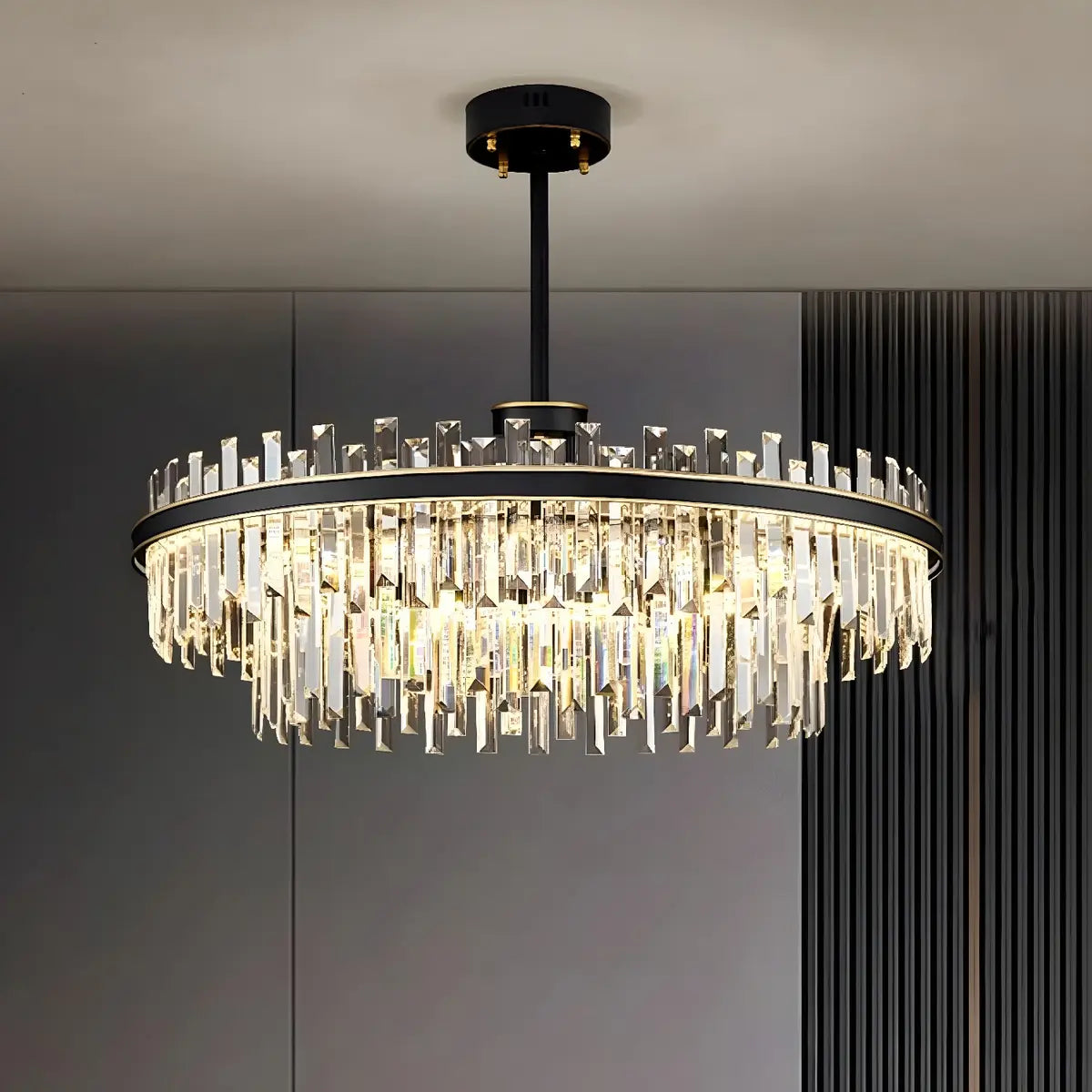 Elegant Round 2-Tiers Crystal Living Room Black Chandelier Image - 1