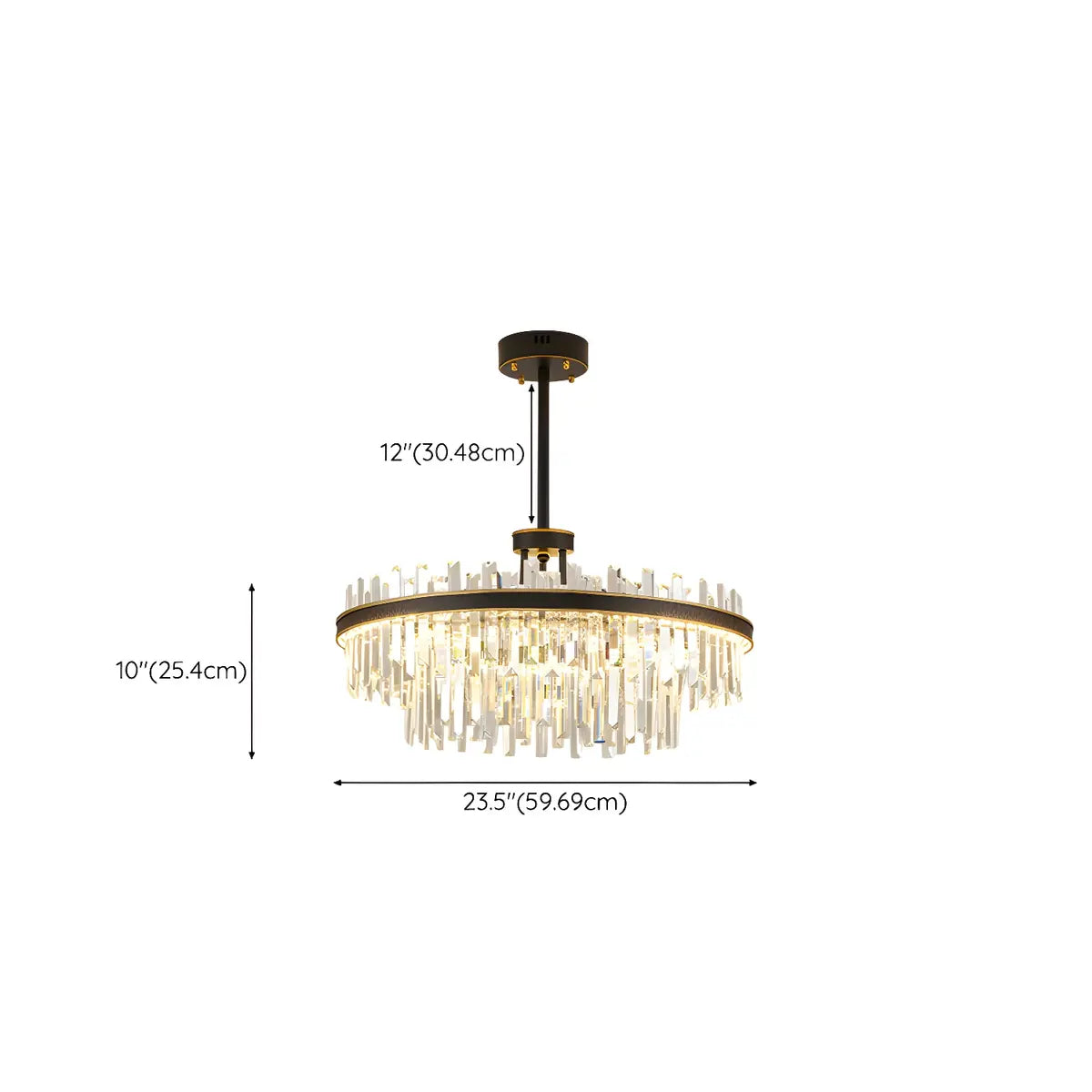 Elegant Round 2-Tiers Crystal Living Room Black Chandelier 