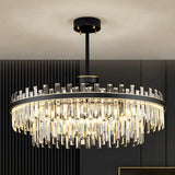 Elegant Round 2-Tiers Crystal Living Room Black Chandelier Image - 2