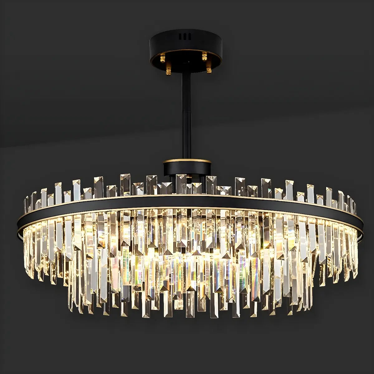 Elegant Round 2-Tiers Crystal Living Room Black Chandelier Image - 4