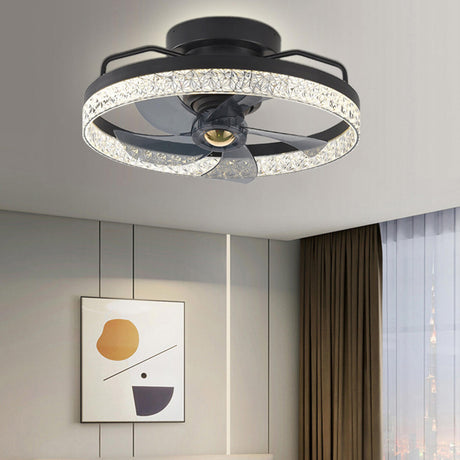 Elegant Round 5 Grey Blade Modern Ceiling Fan Light Image - 2