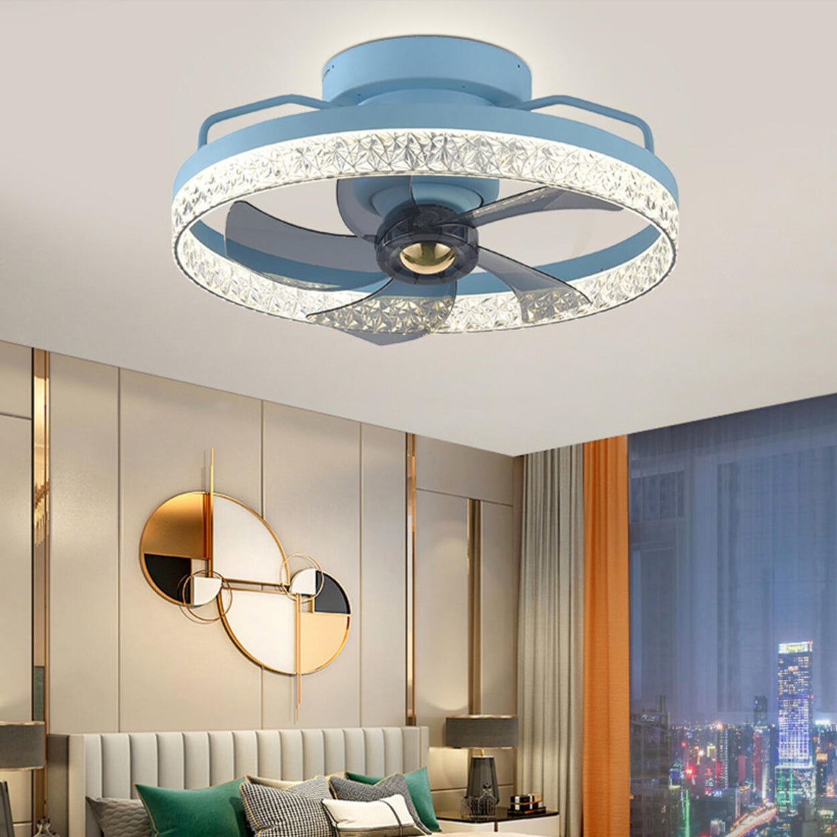 Elegant Round 5 Grey Blade Modern Ceiling Fan Light Image - 4