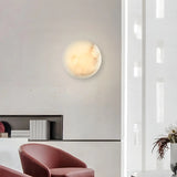 Elegant Round Alabaster Beige Wall Sconce for Bedroom Image - 3