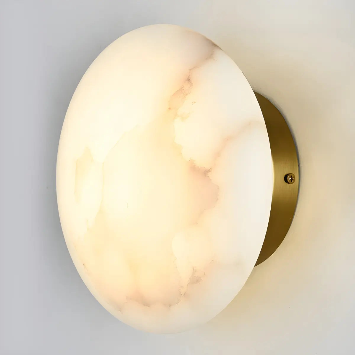 Elegant Round Alabaster Beige Wall Sconce for Bedroom Image - 6