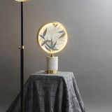 Elegant Round Bamboo Design Marble Base Table Lamp Image - 3