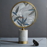 Elegant Round Bamboo Design Marble Base Table Lamp Image - 8