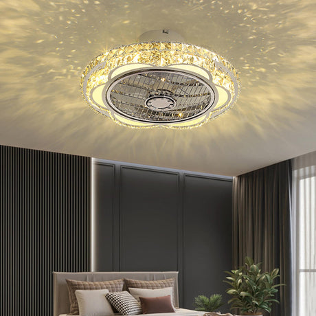 Elegant Round Bladeless Crystal Ceiling Fan with Light Image - 2