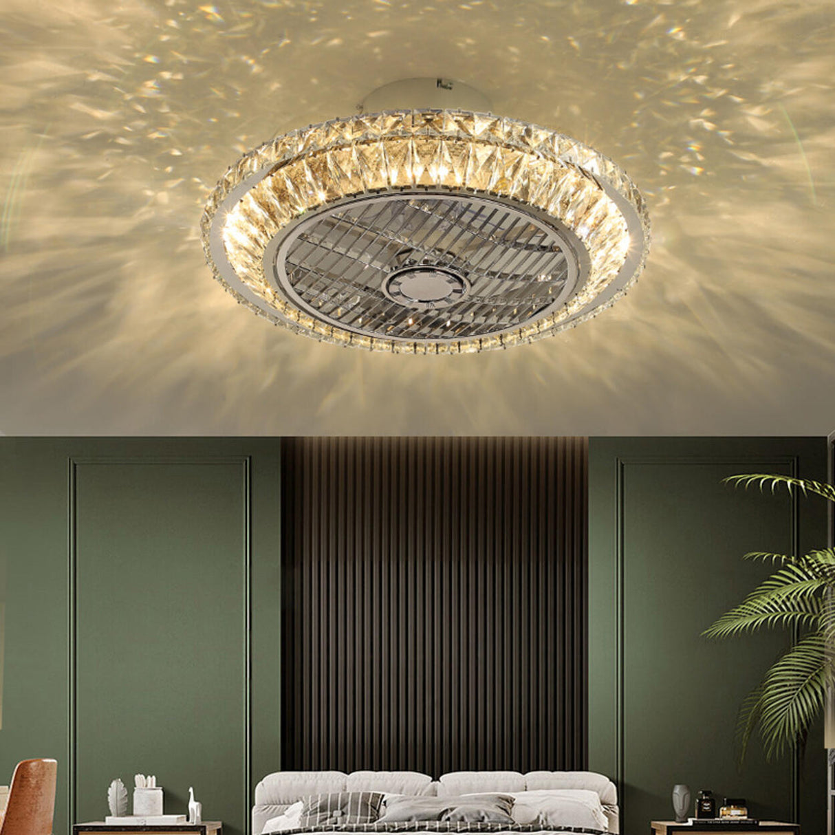 Elegant Round Bladeless Crystal Ceiling Fan with Light Image - 3