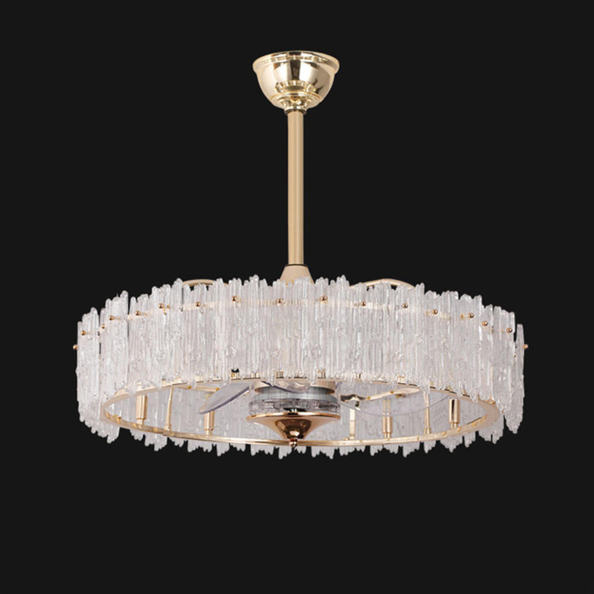 Elegant Round Crystal Chandelier Ceiling Fan Light Image - 10