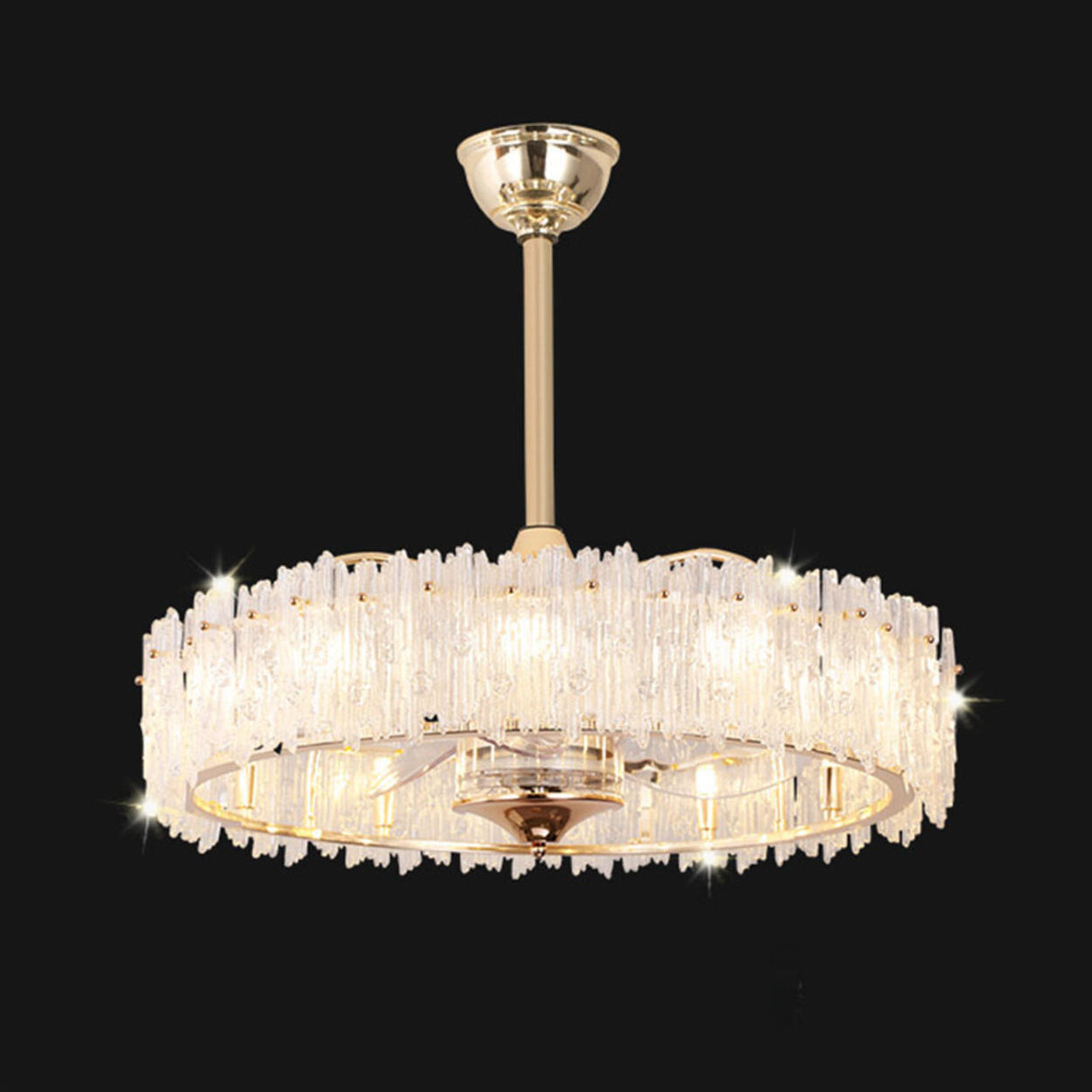 Elegant Round Crystal Chandelier Ceiling Fan Light Image - 13